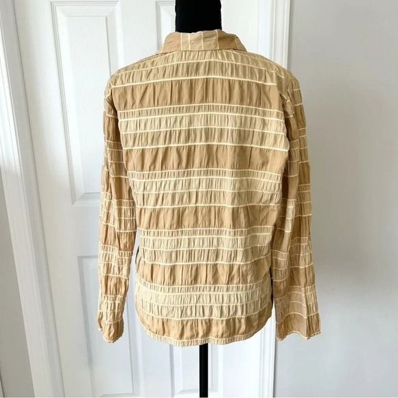 A&K Designs Tan Beige Smocked Button Down Blouse - Picture 3 of 15